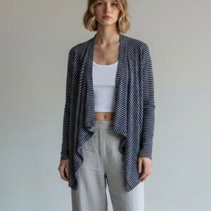 BCBGMaxAzria Cardigan Shrug SZ.S Navy White Striped Draped Front Nautical Boho